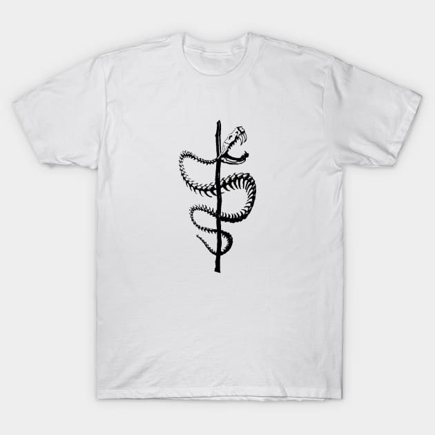 Aesculape Skeleton Snake Design T-Shirt by BassFishin